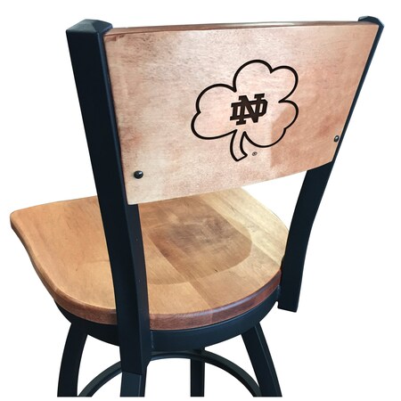 Holland Bar Stool Co 30" Blk Wrinkle Notre Dame Shamrock Swivel Bar Stool, Engraved Back L03830BWMedMplAND-ShmMedMpl